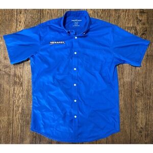 Menards Store Employee Blue Performance Button Up Short Sleeve Shirt M